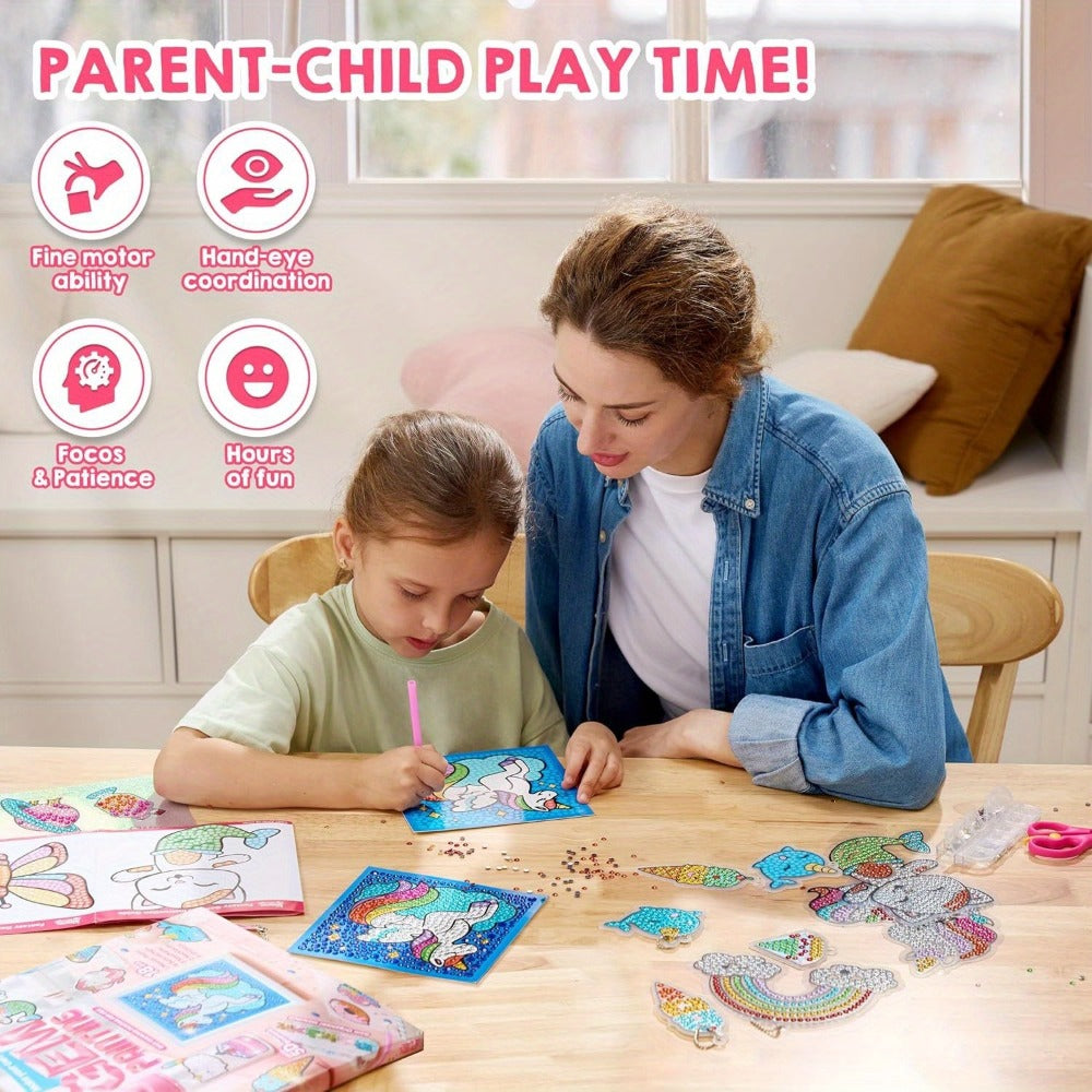 Diamond Gem Painting Kit for Girls Ages 6+ 16 Projects, 5D Gem Art Set with 2800+ Gems Unicorn Suncatchers Keychains Necklaces Stickers