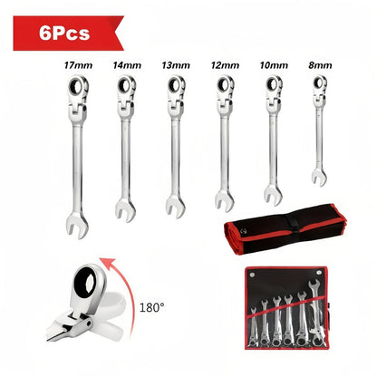 Ratchet Wrench Set 6-Piece Double-Ended Quick Release – Metric 8-17mm, 72-Tooth, Adjustable Combination Wrench Kit with Storage Bag