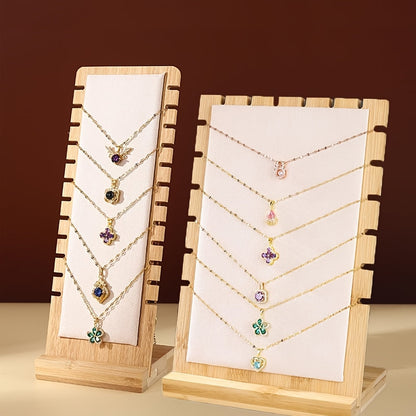 Bamboo Jewelry Necklace Display Stand 2 Pack - Multi-Hook Necklace Holder Tower, Tabletop Showcase Organizer for Retail Store