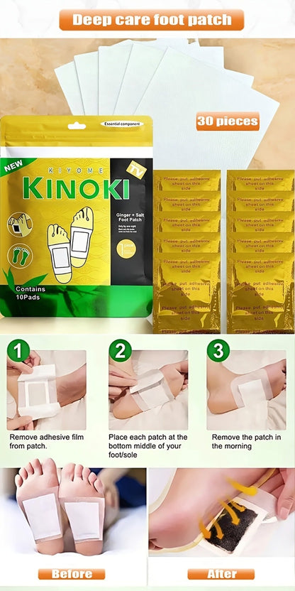 Foot Detox Pads 30 Pack Bamboo Vinegar Ginger Powder Natural Plant Ingredient Deep Cleansing Moisturizing Patches