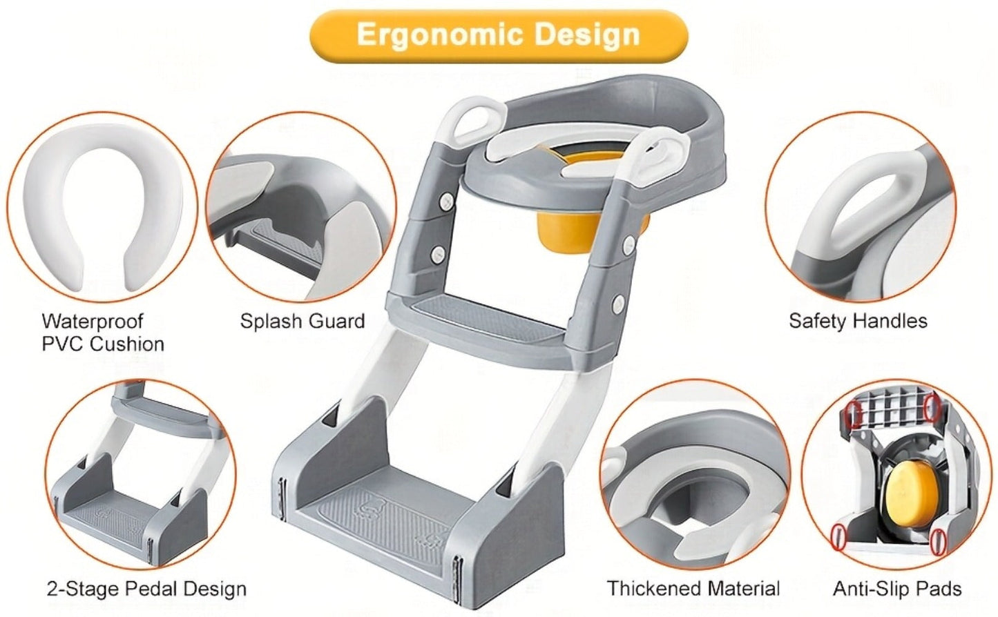 Potty Training Seat with Step Ladder 2-in-1 Toddler Toilet Seat & Stool - Foldable Kids Potty Chair with Splash Guard