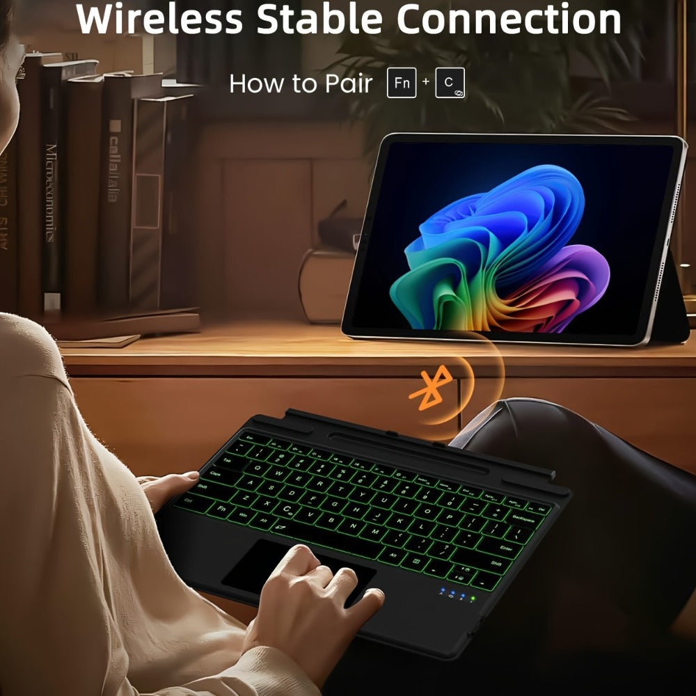 Surface Pro Keyboard with 7-Color Backlit Touchpad Ultra-Slim Bluetooth Wireless 15M Rechargeable 750mAh Type Cover for Microsoft Surface