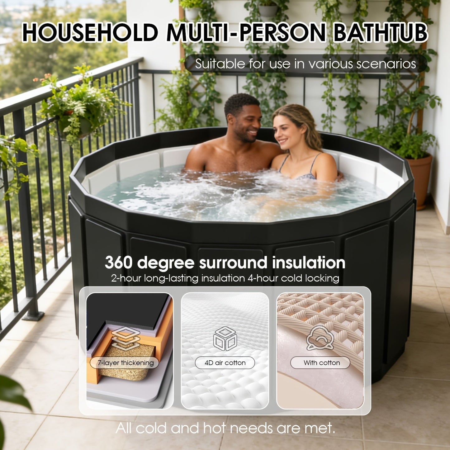 Inflatable Hot Tub 41.3in 150.58gal for Garden, Patio and Yard Use, with the Listed Configuration