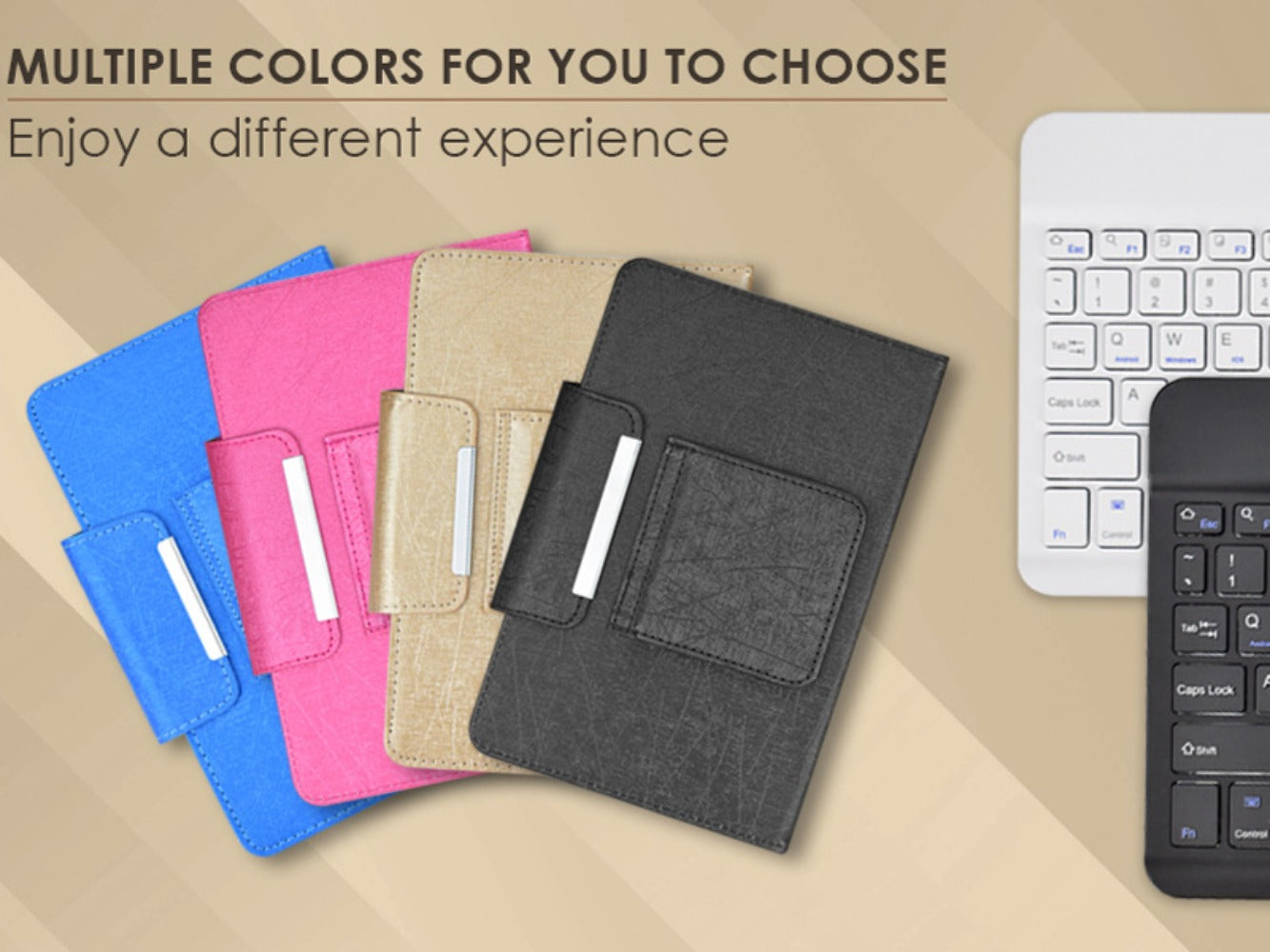 Universal Tablet Case with Wireless Keyboard 10.1 Inch, Removable Bluetooth Keyboard, PU Leather Folio Cover