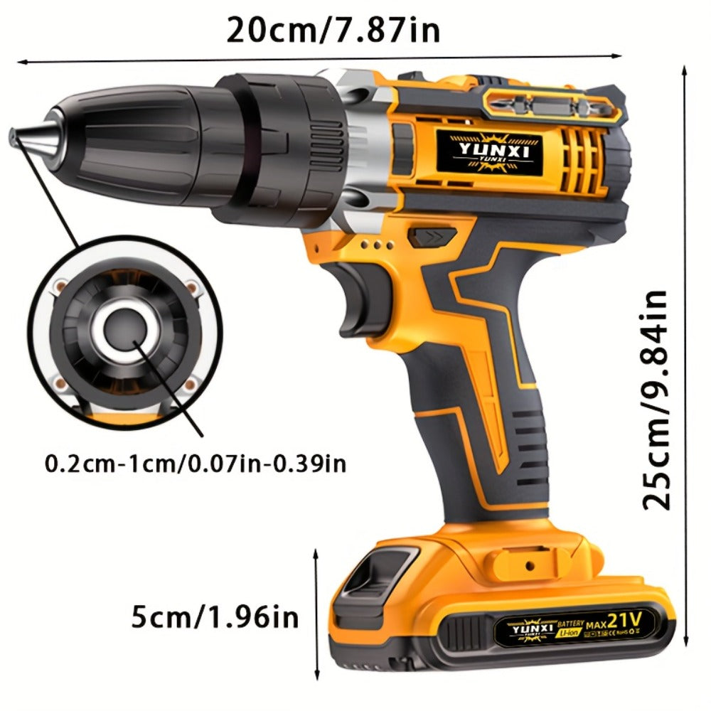 Cordless Impact Drill Set 21V - Wireless Power Drill with Battery & Quick Charger, Multifunctional Tool Kit for Home
