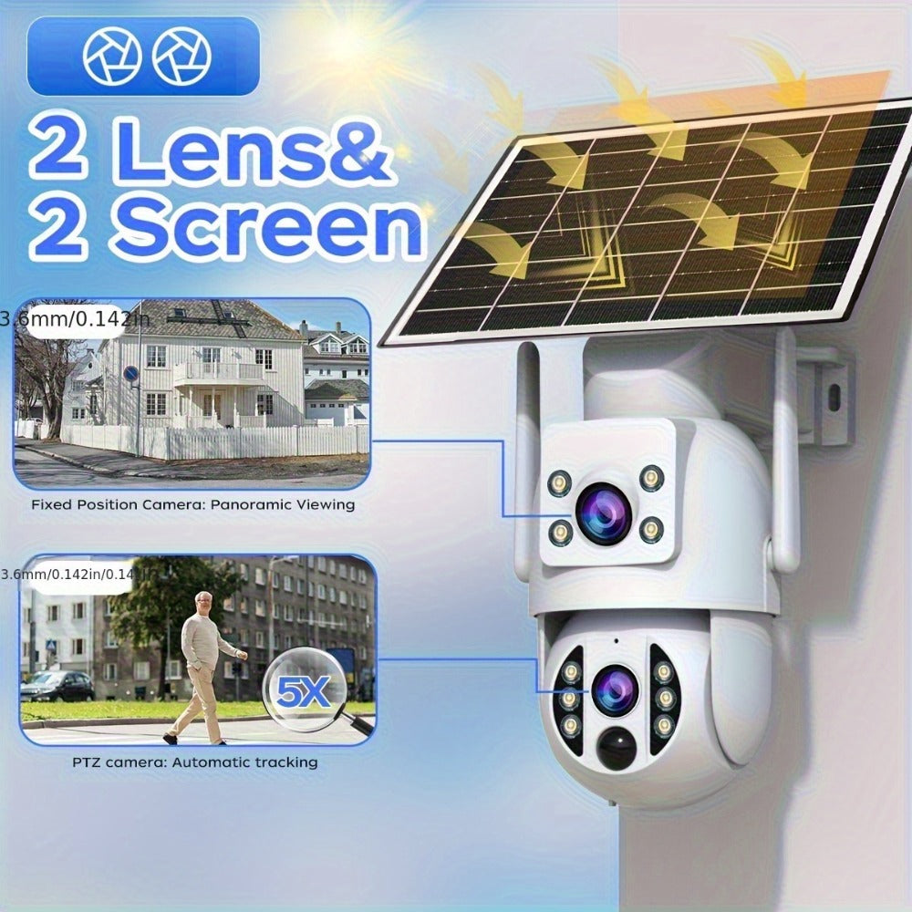 JOOAN RS3 3MP Dual-Lens Solar PTZ Security Camera with 2.4GHz WiFi, 9000mAh Battery and No Card