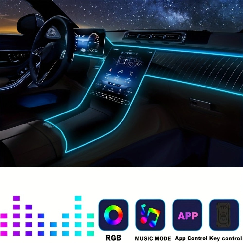 Car Interior Ambient Light Strip with 118-Inch Label, USB Connector, App Control and Music-Responsive Mode