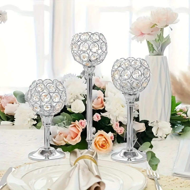 Crystal Candle Holders Set of 3 - Windproof Glass Taper Candle Holder for Wedding Table Centerpiece