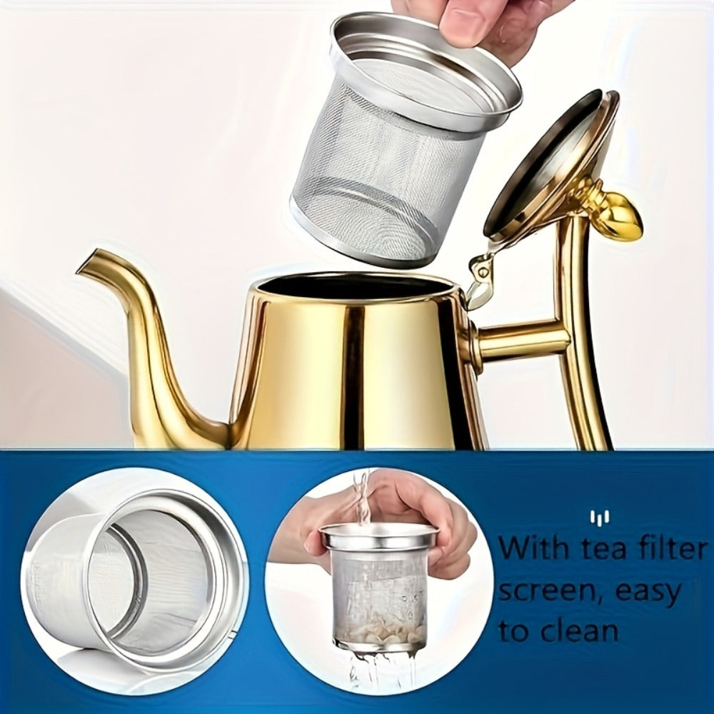 Stainless Steel Tea Kettle with Filter, Tea Pot Coffee Pot Cold Water Pitcher for Home Hotel Restaurant