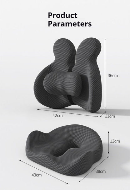 Two-Piece Contoured Seat and Lumbar Cushion Set with Adjustable Chair Straps and Three Colors