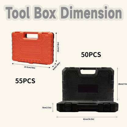 Ratchet Socket Wrench Set 50 & 55-Piece – Professional Boxed Tool Kit for Auto, Bicycle & Machinery Maintenance Racing-Grade Parts