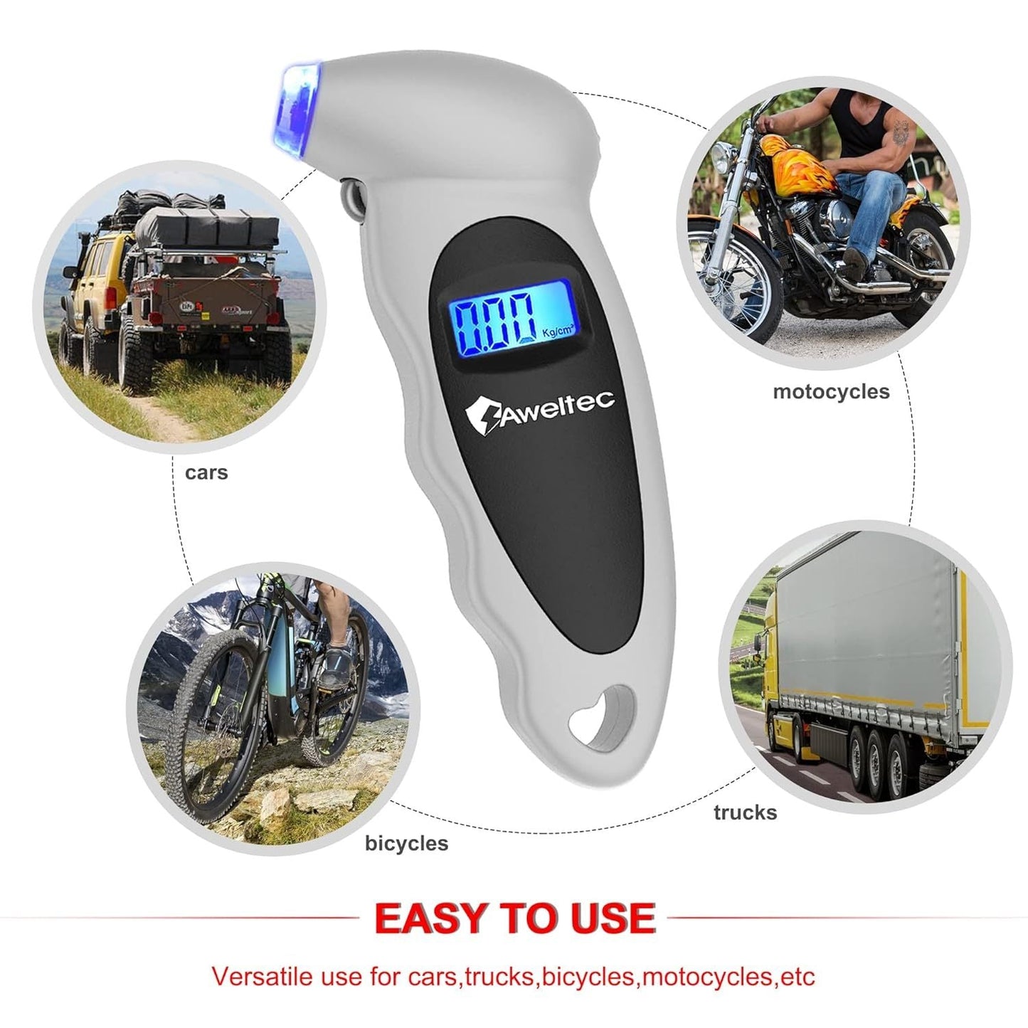 Digital Tire Pressure Gauge 2-Pack 150 PSI – Backlit LCD, 4 Modes PSI/Bar/KPA/Kgf, Non-Slip Grip for Car, Truck, Motorcycle & Bicycle