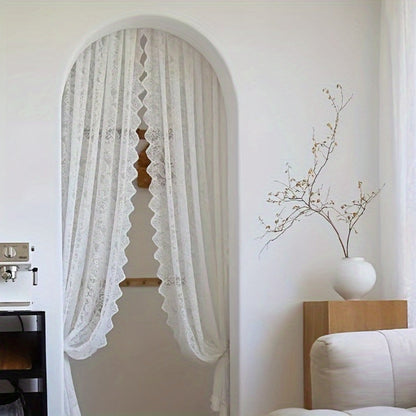 Sheer Curtain Rod Pocket Floral Lace Semi-Sheer Window Panel for Living Room Bedroom Kitchen Bathroom, 100% Polyester, Machine Washable