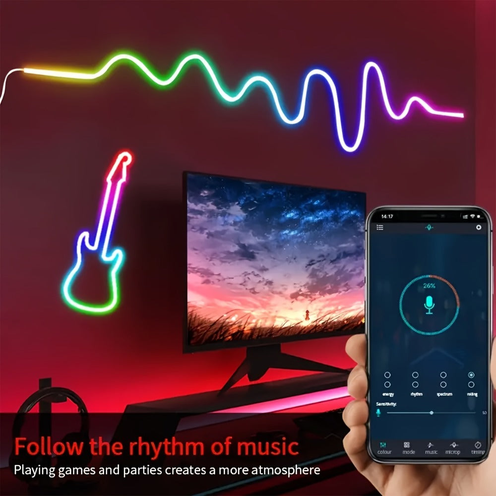 LED Neon Rope Light, RGB Color Changing Light Strip, App & Remote Control, Music Sync, Silicone Neon Light for Bedroom