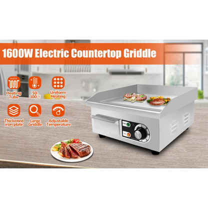 Electric Flat Top Grill 14"/22", Commercial Teppanyaki Griddle, Non-Stick Cast Iron Cooking Surface