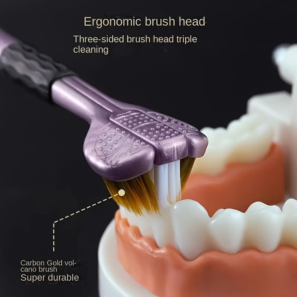 360 Toothbrush 2-Pack, Three-Head Design with & Hard Nylon Bristles, 360° Cleaning, Tongue Coating Removal