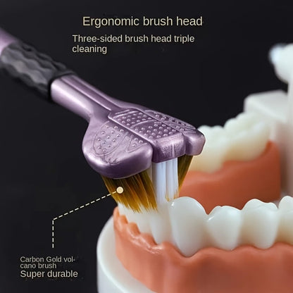 360 Toothbrush 2-Pack, Three-Head Design with & Hard Nylon Bristles, 360° Cleaning, Tongue Coating Removal