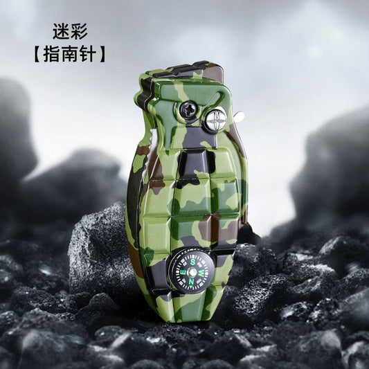 Camouflage Grenade-Shaped Butane Torch Lighter with Built-In Compass and 7.3 cm Body Height