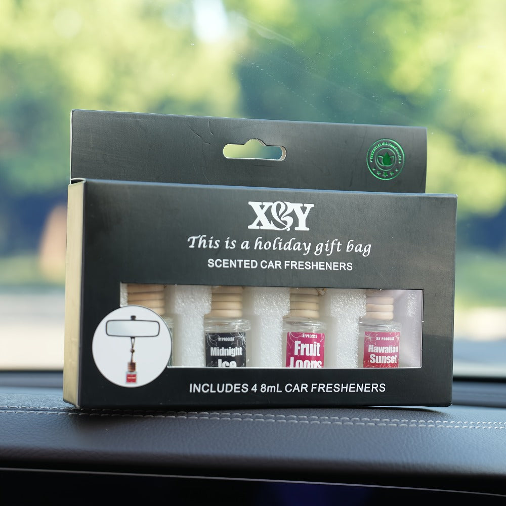 Car Air Freshener X&Y Four-Bottle Hanging Diffuser Gift Set with Eight available Style and Collection Options