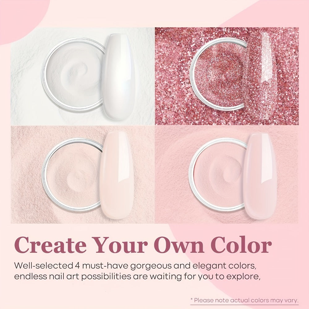 Acrylic Nail Kit NOCIS Four 10g Light Neutral Powders with Liquid Monomer, Three Brushes, File and Mixing Cup