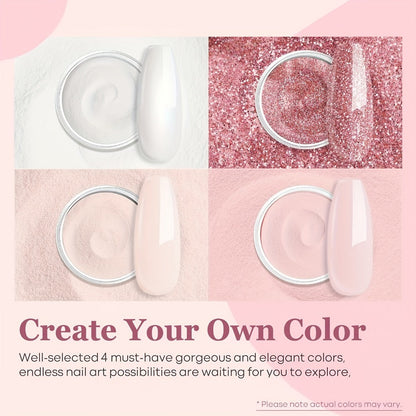 Acrylic Nail Kit NOCIS Four 10g Light Neutral Powders with Liquid Monomer, Three Brushes, File and Mixing Cup