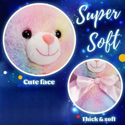 Musical Glowing Bunny Plush Toy 10 Inch, Rainbow Lop Ear Rabbit Stuffed Animal with LED Night Light & Lullaby Music for Toddlers Kids