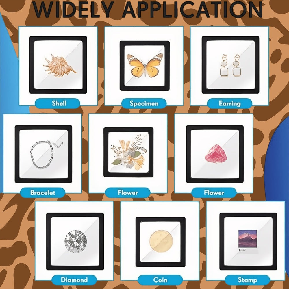3D Floating Jewelry Display Box Set with Black Frames, Clear Flexible Panels and 30- or 60-Piece Options