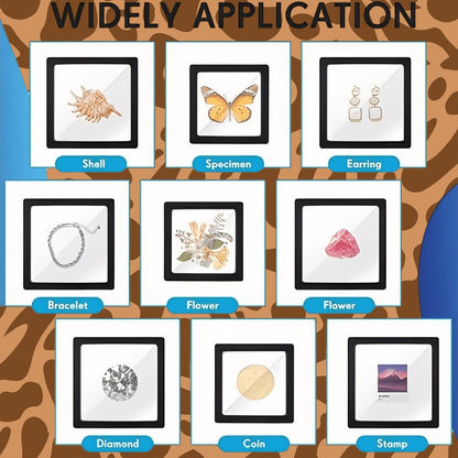 3D Floating Jewelry Display Box Set with Black Frames, Clear Flexible Panels and 30- or 60-Piece Options