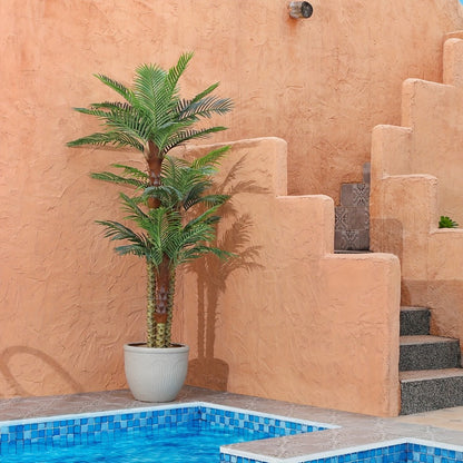 Artificial Palm Tree with Potted Base in 8 or 10 Foot Heights and Layered Golden Cane-Style Trunks