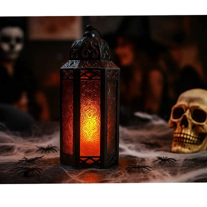 Moroccan Candle Lantern Holder - Decorative Metal & Glass Lantern with Embossed Floral Design for Indoor Home Decor