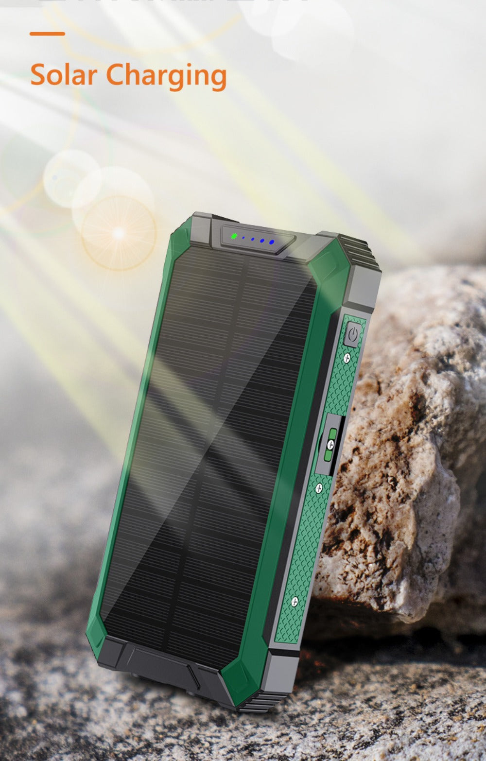 Power Bank Solar 28800mAh or 42800mAh with Wireless Charging, Four Cables and Dual Flashlights