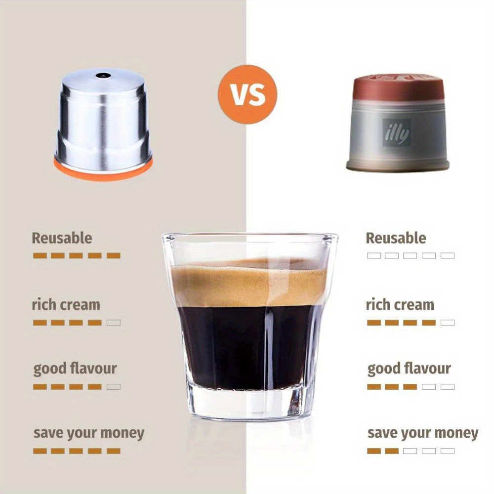 Reusable Coffee Filter Capsule for Illy Y3.2 & X7.1 Machines, Stainless Steel Refillable Coffee Pod Cup with Tamper