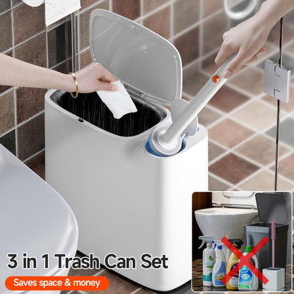 Disposable Toilet Brush with Trash Can 3-in-1 Set Replaceable Brush Heads Space-Saving for Entryways, Bedrooms and Living Spaces