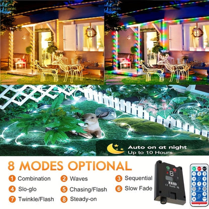 Solar Rope Lights Outdoor, Fairy String Lights with Remote Control 8 Modes 1200mAh Battery for Garden Patio Fence Tree Wedding Party