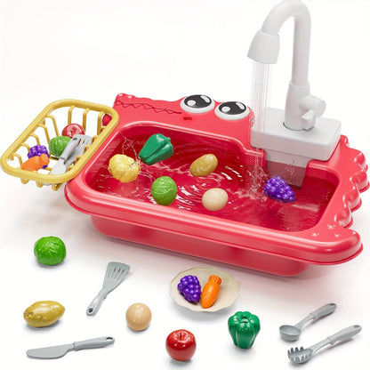 Kids Play Sink Toy with Running Water, Water Cycle System Pretend Play Dishwasher Kitchen Sink for Toddlers Boys & Girls