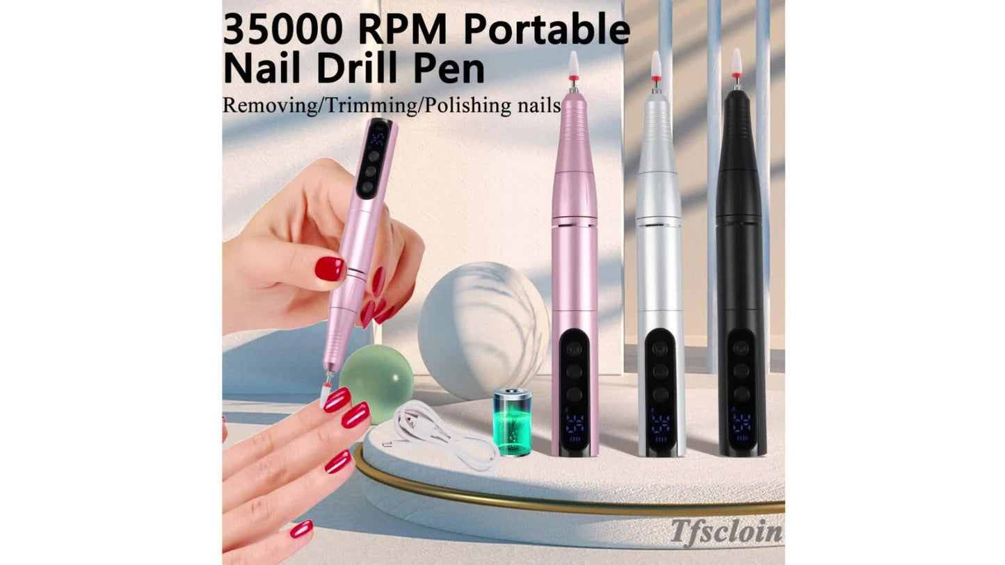 Electric Nail Drill 35000 RPM USB Rechargeable Pen with Digital Display and Three Color Options