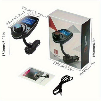Flexible-Neck Car FM Transmitter with 1.44-Inch Display, Dual USB Ports, AUX Jack and Rotary Control