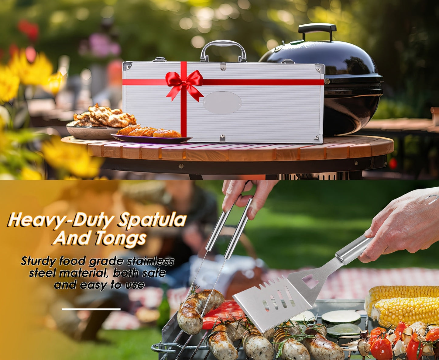 BBQ Griddle Tool Set with Aluminum Case, Oversized Spatula, Griddle Cover & Grill Scraper, Portable Outdoor Grilling Kit for Camping Parties