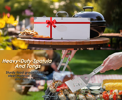 BBQ Griddle Tool Set with Aluminum Case, Oversized Spatula, Griddle Cover & Grill Scraper, Portable Outdoor Grilling Kit for Camping Parties