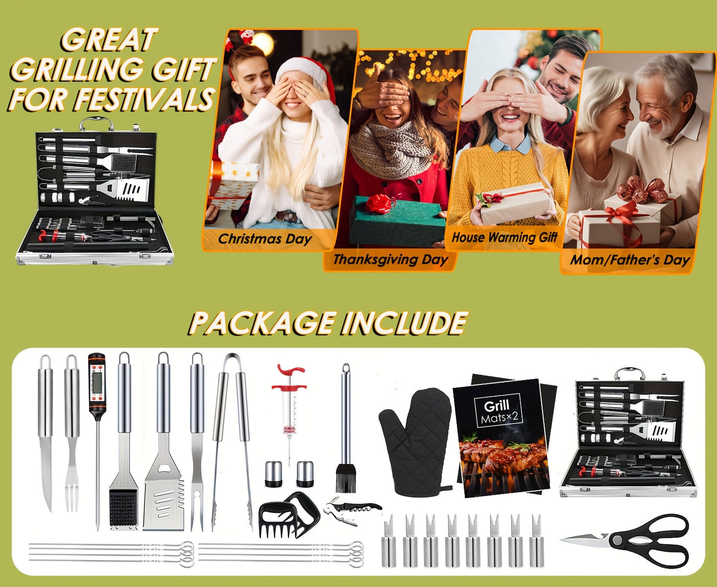 BBQ Griddle Tool Set with Aluminum Case, Oversized Spatula, Griddle Cover & Grill Scraper, Portable Outdoor Grilling Kit for Camping Parties
