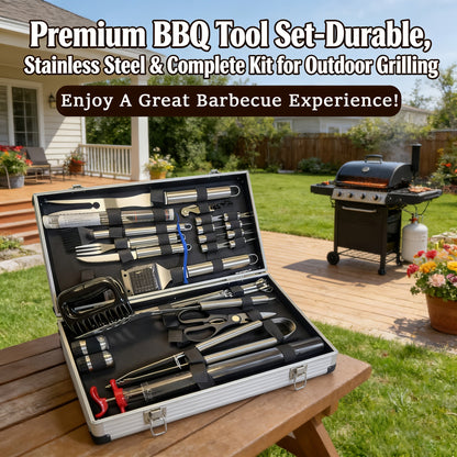 BBQ Griddle Tool Set with Aluminum Case, Oversized Spatula, Griddle Cover & Grill Scraper, Portable Outdoor Grilling Kit for Camping Parties