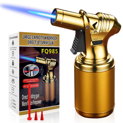 Big Tank Kitchen Butane Torch Lighter Adjustable Flame & Safety Lock - Refillable Blow Torch with Refill Adapters for Creme Brulee