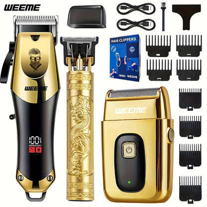 Zinc Alloy Men's Grooming Kit – USB Rechargeable Hair Clipper, Nose Trimmer, Electric Shaver & Detail Trimmer Set, 3500mAh Battery
