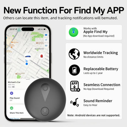 Round Black Smart Item Tracker with Keyring Holder, Two-Piece Case and Single 1pc Checkout