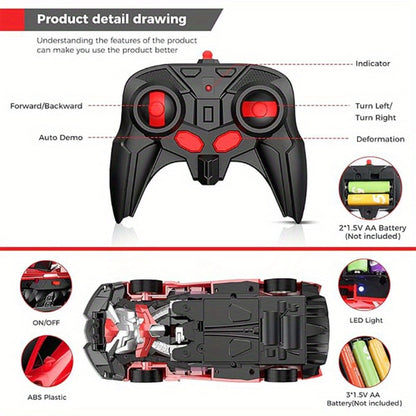 Transforming RC Car for Kids 1:18 Scale, One-Button Deformation Robot Remote Control Stunt Car