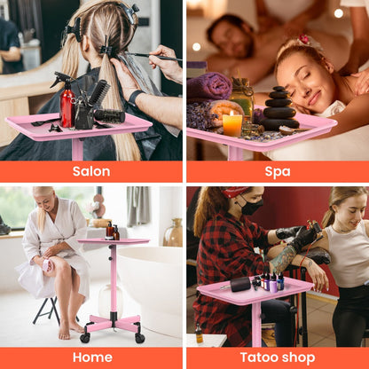 Rolling Salon Tray Cart on Wheels Adjustable Height 17.9x12.8 Inch Mobile Stylist Tray Table for Spa Tattoo Studio Blowdry Bar Aesthetic