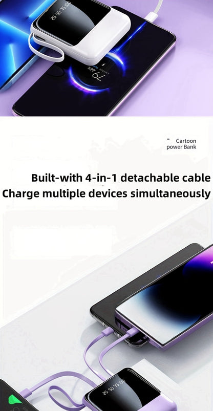 Power Bank 10000mAh with Built-In Cable Set, 5W/15W/22.5W selections, Display and Lanyard for Travel
