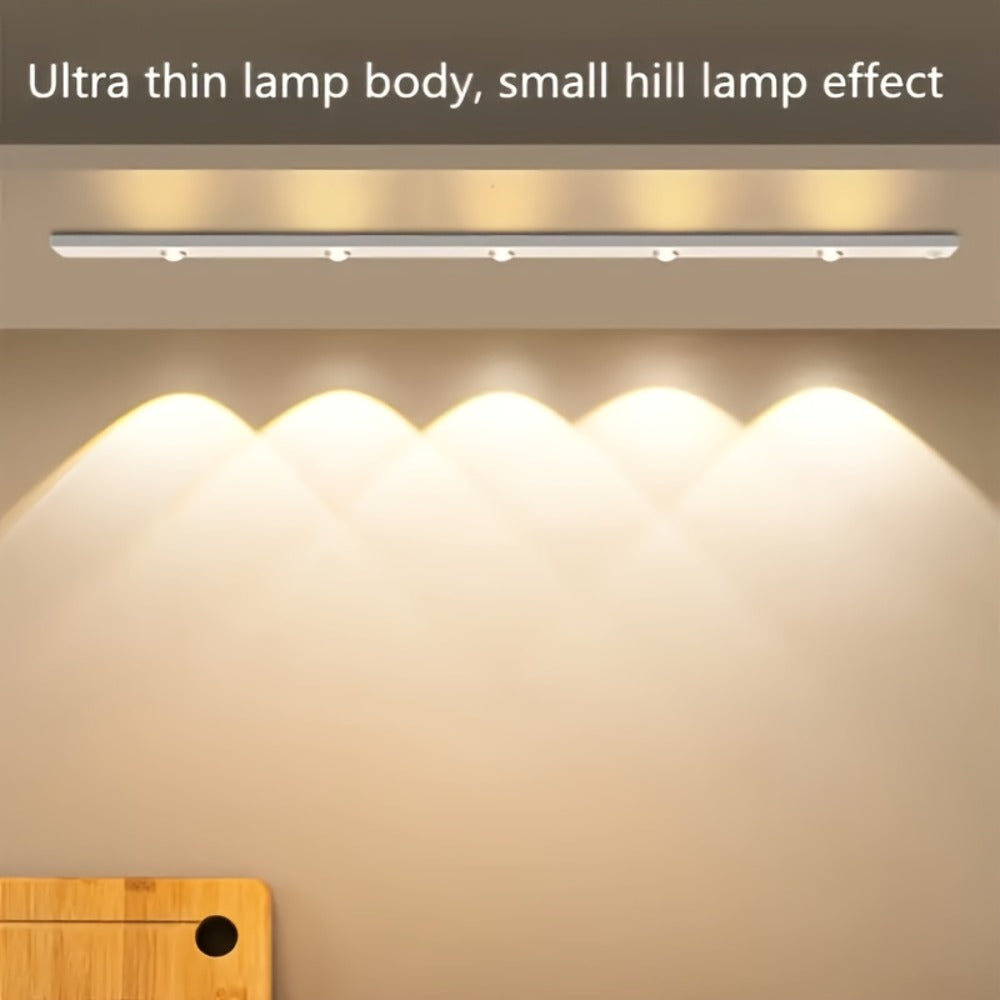 LED Sensor Strip Light USB Rechargeable – 3-Color Dimmable Motion Sensing Wireless Night Light for Kitchen, Wardrobe, Cabinet