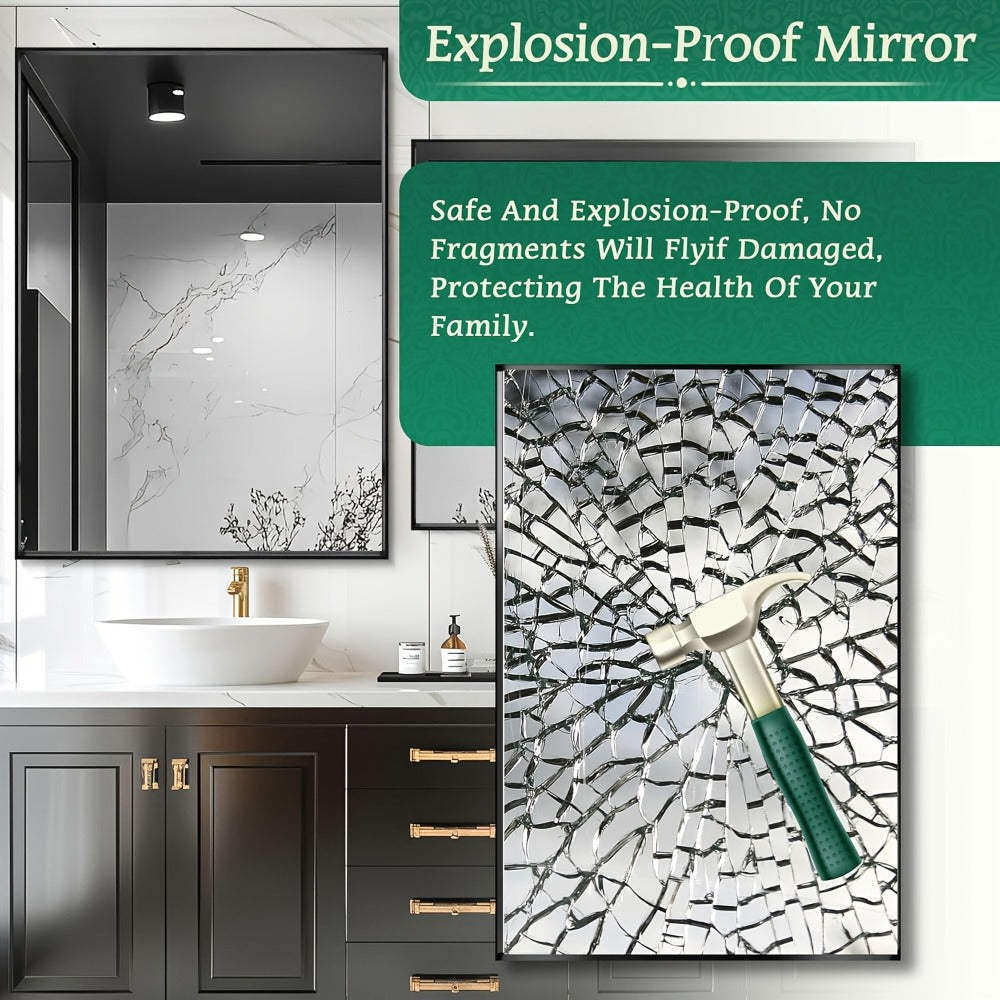 Rectangular Metal-Frame Bathroom Mirror in Black, Gold or Silver with Six Sizes and Dual Orientation