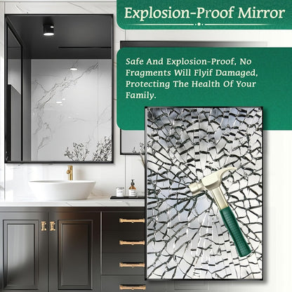 Rectangular Metal-Frame Bathroom Mirror in Black, Gold or Silver with Six Sizes and Dual Orientation